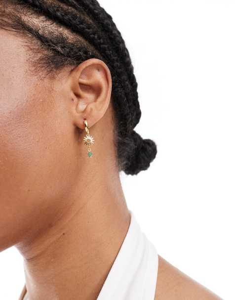 Accessorize – Z – Platerowane 14-karatowym złotem długie kolczyki w kształcie księżyca i słońca - view 1