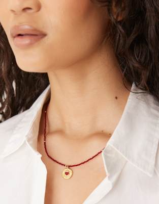 Accessorize Z Red Heart Necklace In Gold