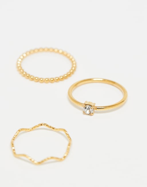 Accessorize - Z - Set van 3 smalle ringen van roestvrij staal verguld met goud, 3 van 3