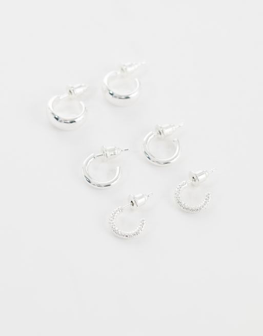 Accessorize – Z – Silverpläterade, grova creoler, 3-pack, 3 av 4