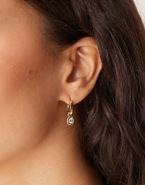 Accessorize Z sparkle molten charm hoops in 14k gold plated - view 1