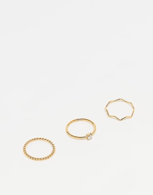 Accessorize Accessorize Z stainless steel gold plated thin ring 3 pack in gold