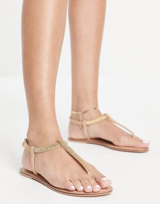 Accessorize – Zdobione sandały japonki w kolorze różowego złota, 4 z 4