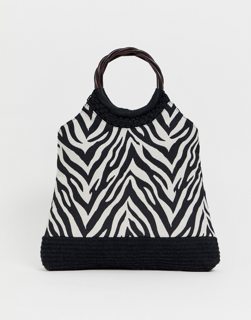 Accessorize zebra print straw bag with interest handle-Multi