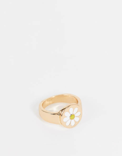 Accessorize - Zegelring met madeliefje in goud