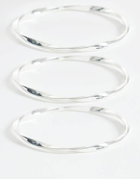 Accessorize – Zestaw 3 fakturowanych bransolet w kolorze srebra - view 1