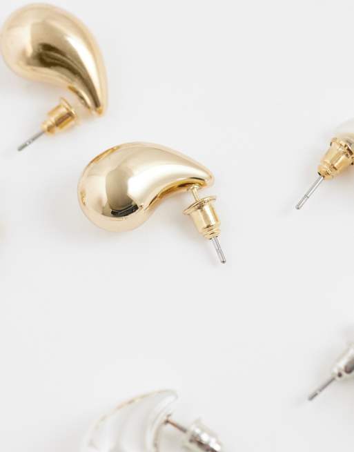 Accessorize – Zestaw 3 par małych kolczyków w kształcie łezki, w kolorze złotym i z perełką, 4 z 4