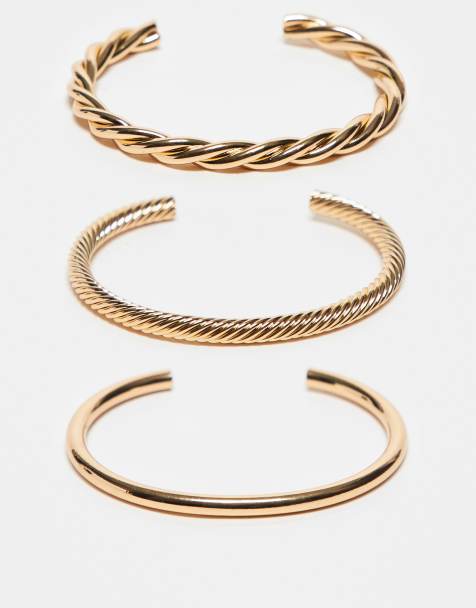 Accessorize – Zestaw 3 skręconych sztywnych bransoletek w kolorze złota - view 1