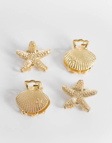 Accessorize – Zestaw 4 małych klamerek do włosów w kształcie muszelek w odcieniu złota - view 1