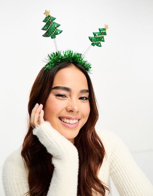 Accessorize – Zielona świąteczna opaska na głowę ze wstawkami w kształcie choinki