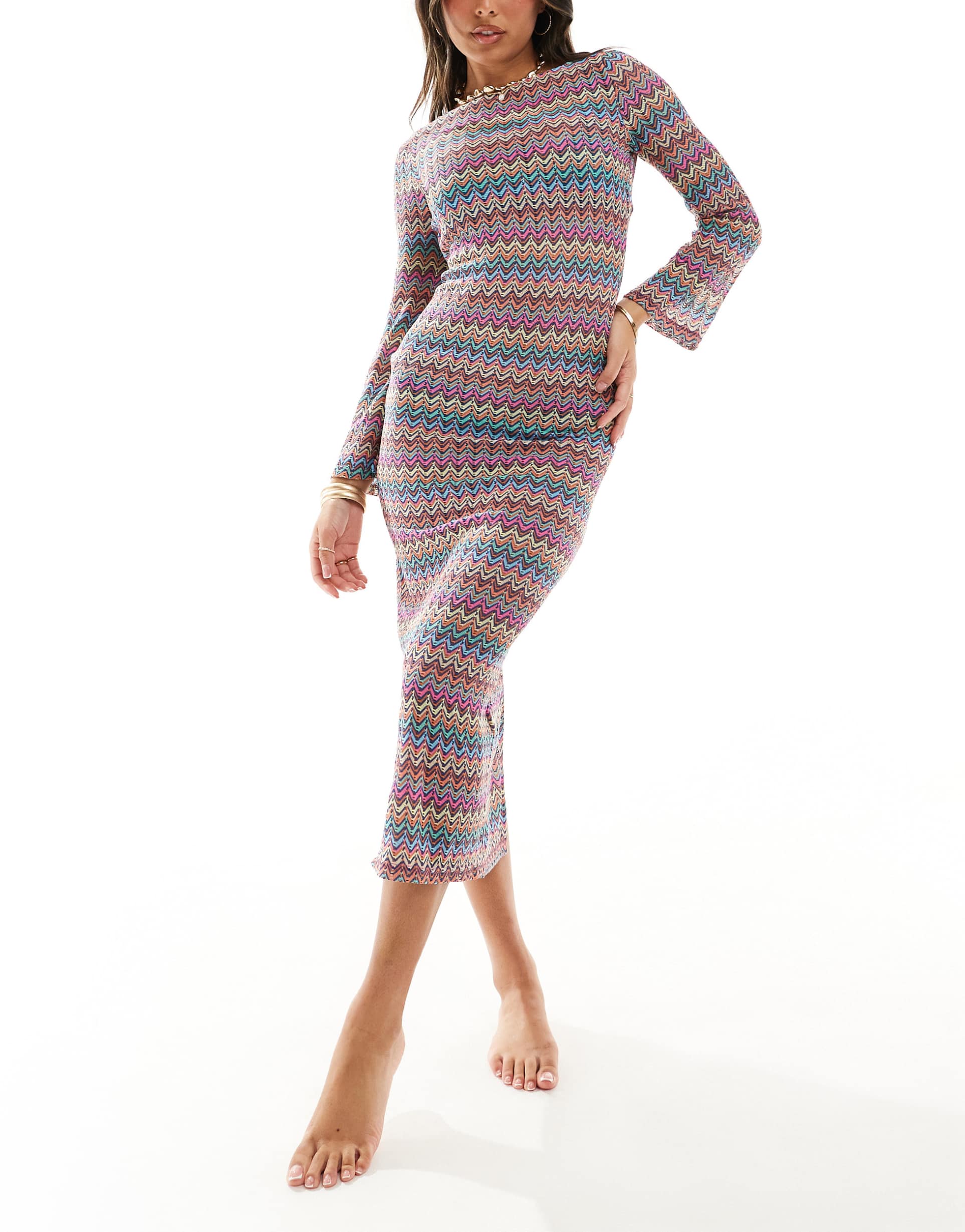 accessorize zig zag maxi beach cover up in multi