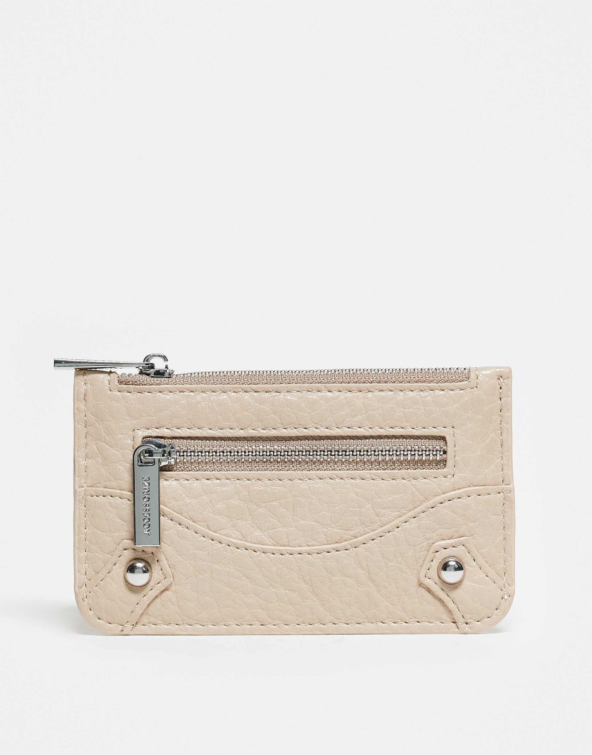 accessorize zip front cardholder wallet in mink