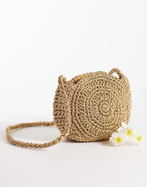 Accessorize – Złota metaliczna torebka crossbody z rafii, 2 z 4