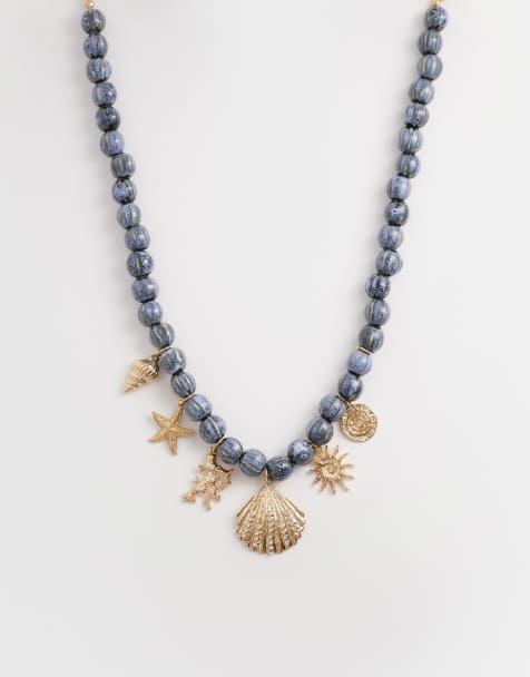 Accessorized ocean beaded charm necklace in blue - view 1