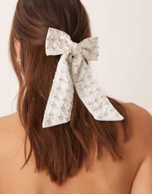 Accessorize Accessorizze pearl and diamonte statement hair bow in white