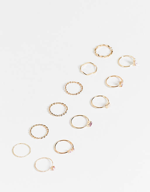 Accessorize 12 ring multipack in pink ombre and gold