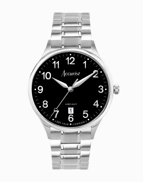 Accurist classic watch in black & silver - view 1