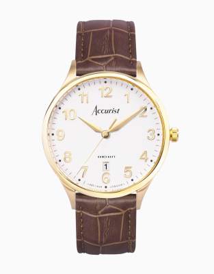 Accurist classic watch in gold & brown-White