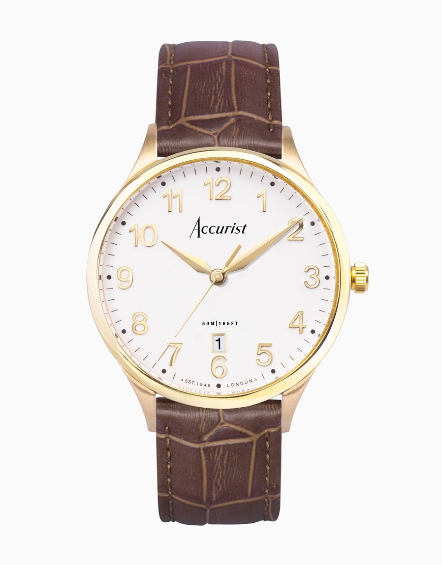 Accurist classic watch in gold & brown-White