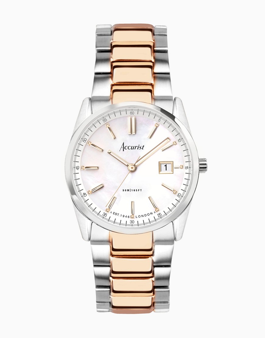 accurist everyday watch in silver & gold-white