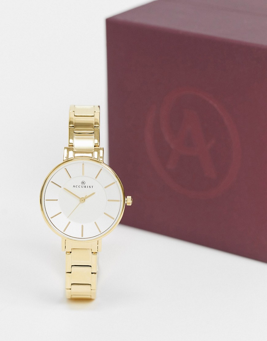 Accurist Gold Strap Watch With White Dial