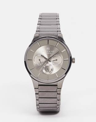 Accurist Gun Metal Strap Watch-silver