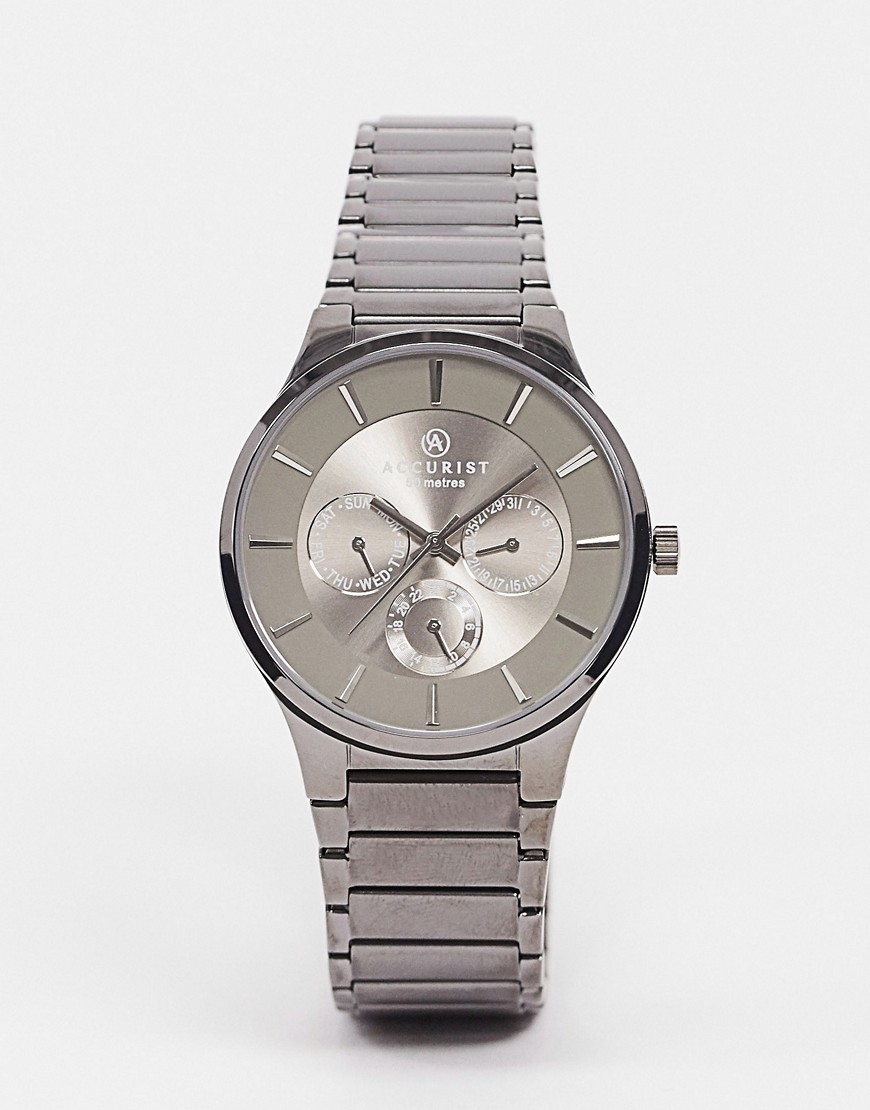 Accurist – Klocka med armband i mörkgrå metall-Silver