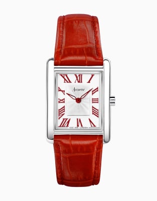 Accurist Ladies rectangle watch in white and red