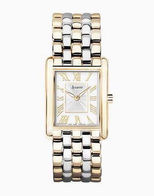 Accurist rectangle watch in gold & silver