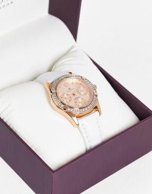 Accurist multi dial watch in white and rose gold