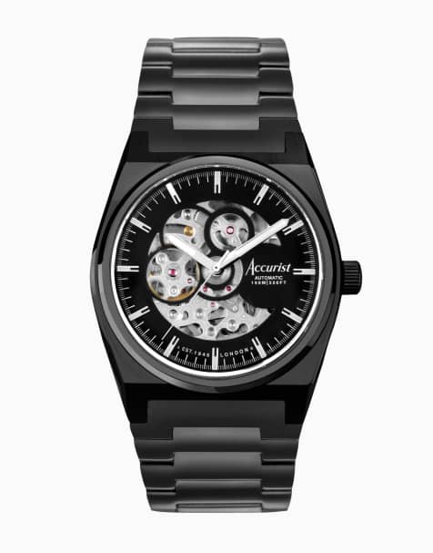 Accurist Origin gents skeleton automatic watch in black - view 1