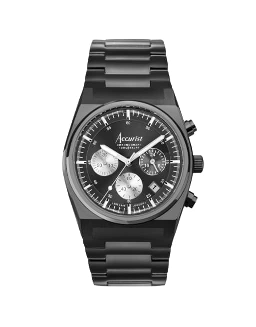 Accurist men's black ip stainless steel bracelet clearance watch