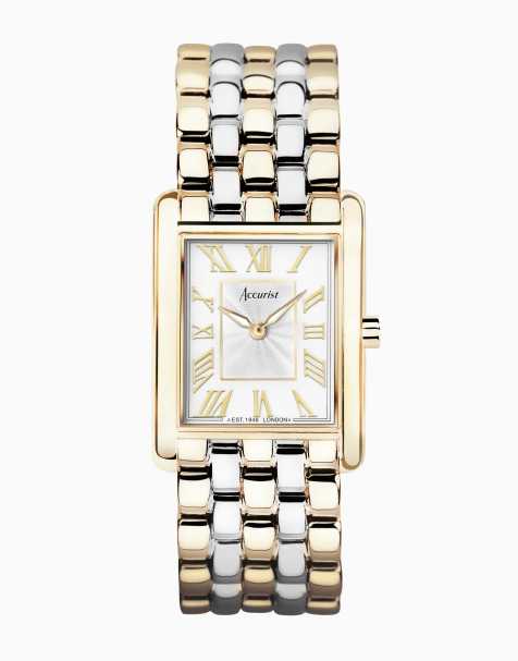 Accurist rectangle watch in gold & silver - view 1