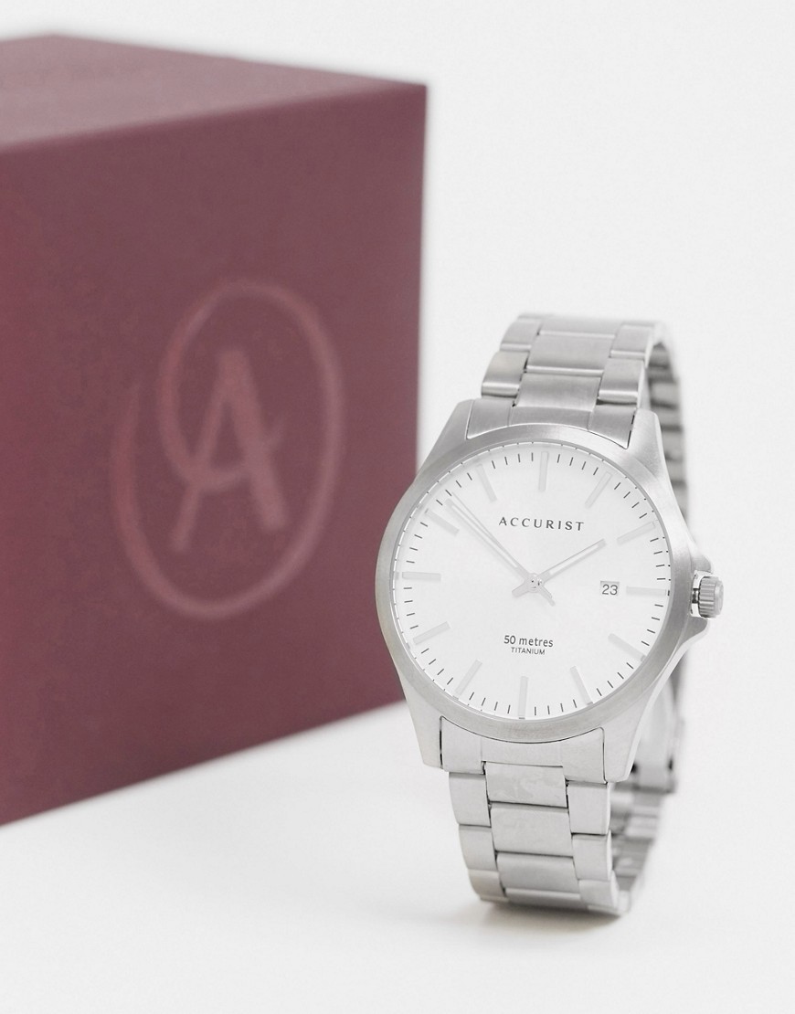 Accurist Silver Strap Watch With White Dial
