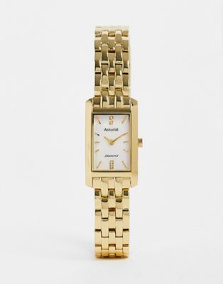 Accurist slimline square bracelet watch in gold