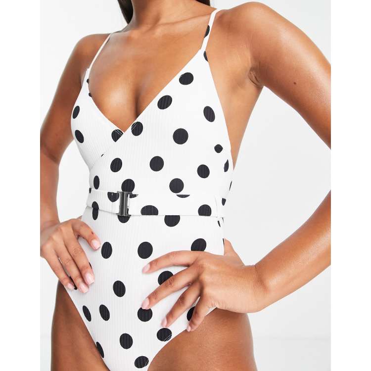 Black white polka dot swimsuit on sale