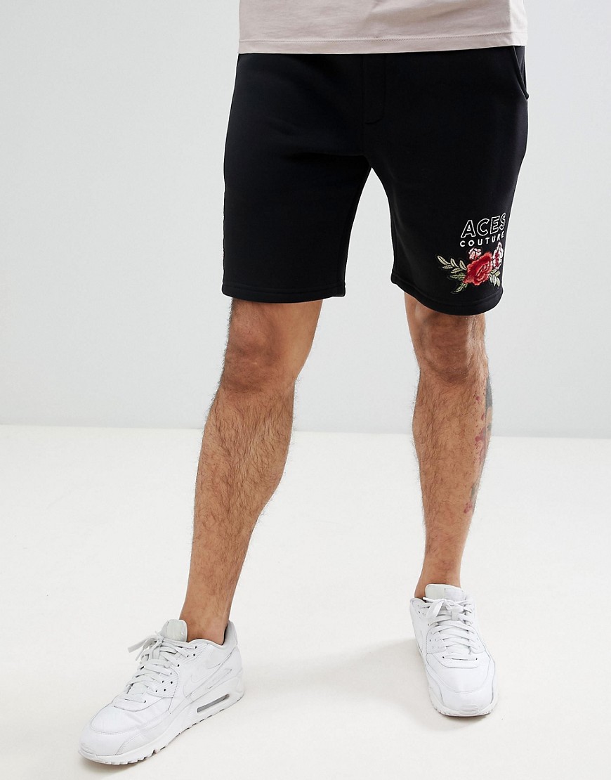 Aces Couture shorts med rosedetalje-Sort