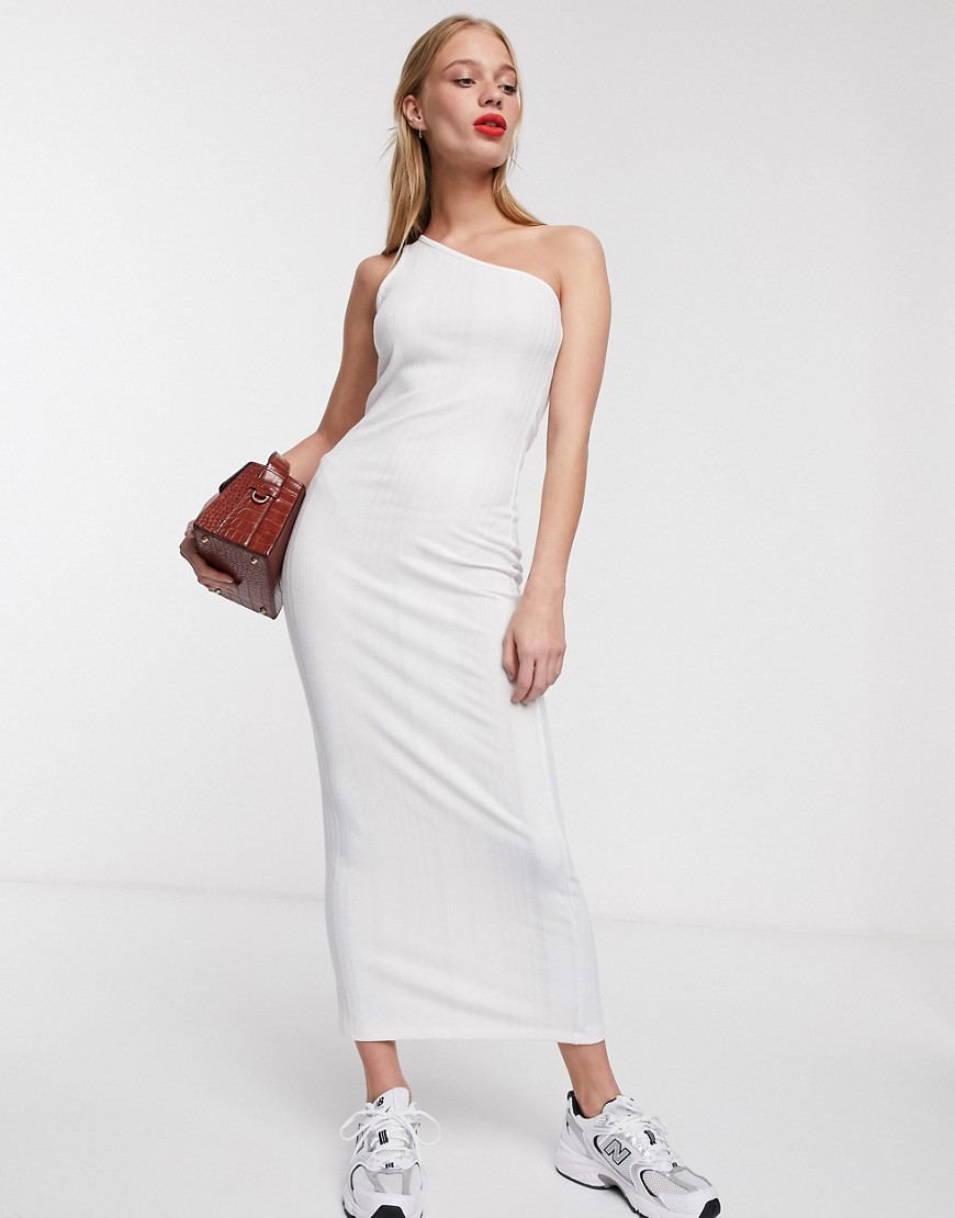 Acole - Midi.jurk met blote schouder in crèmekleur-Wit