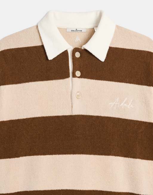 A.Collective gestreiftes Rugby-Poloshirt mit Kontrastkragen in Beige, 9 von 9