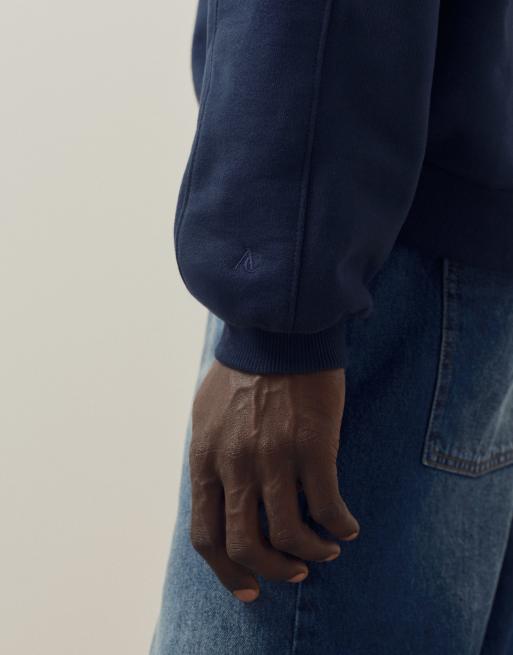 A.Collective heavyweight crew neck sweater with chest print in navy, 5 of 9
