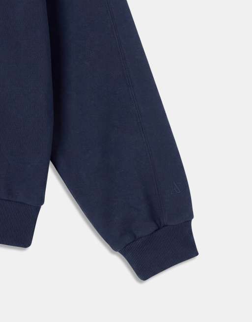 A.Collective heavyweight crew neck sweater with chest print in navy, 8 of 9