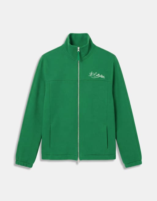 A.Collective heavyweight zip through track jacket in green, 6 of 9