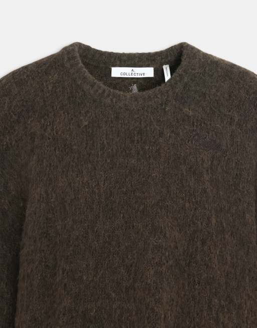 A.Collective jersey de cuello redondo de mohair con bordado en marrón, 8 de 9