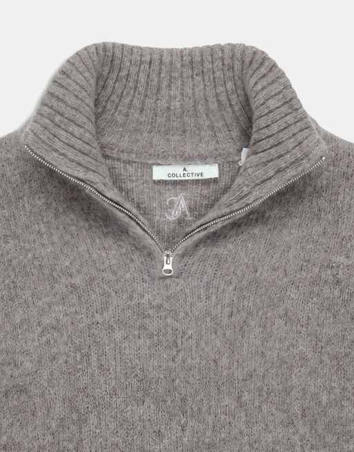 A.Collective mohair funnel neck jumper in grey, 9 of 9