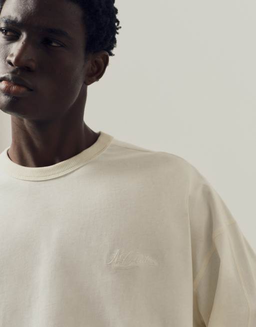 A.Collective oversized langærmet T-shirt med broderi i beige, 3 af 9