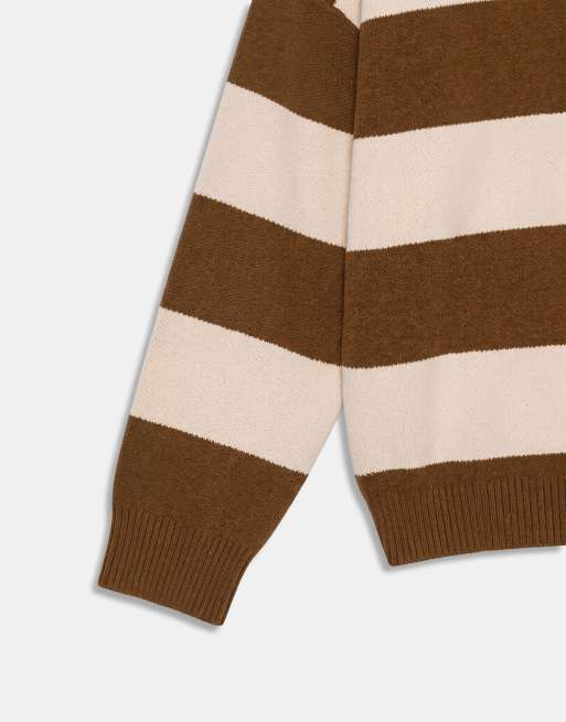A.Collective polo rugby a righe con colletto a contrasto beige, 8 di 9
