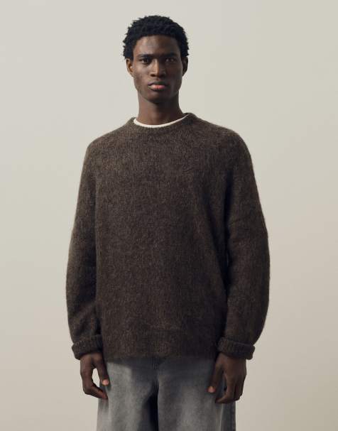 A.Collective pull col rond en mohair avec broderie marron - view 1