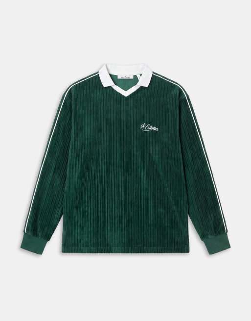 A.Collective rib rugby polo in dark green, 6 of 9