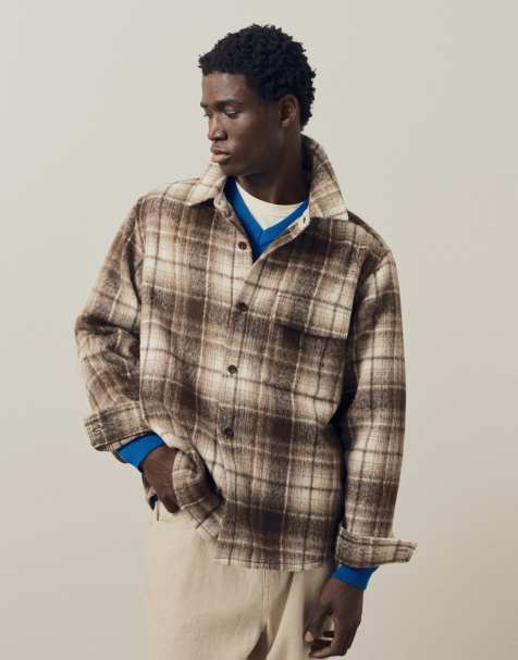 A.Collective rutig overshirt i brun - view 1