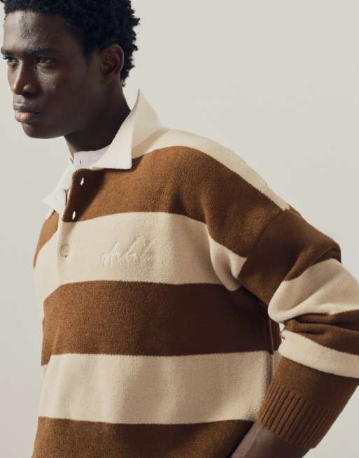 A.Collective stribet rugby-polo med kontrastkrave i beige, 2 af 9